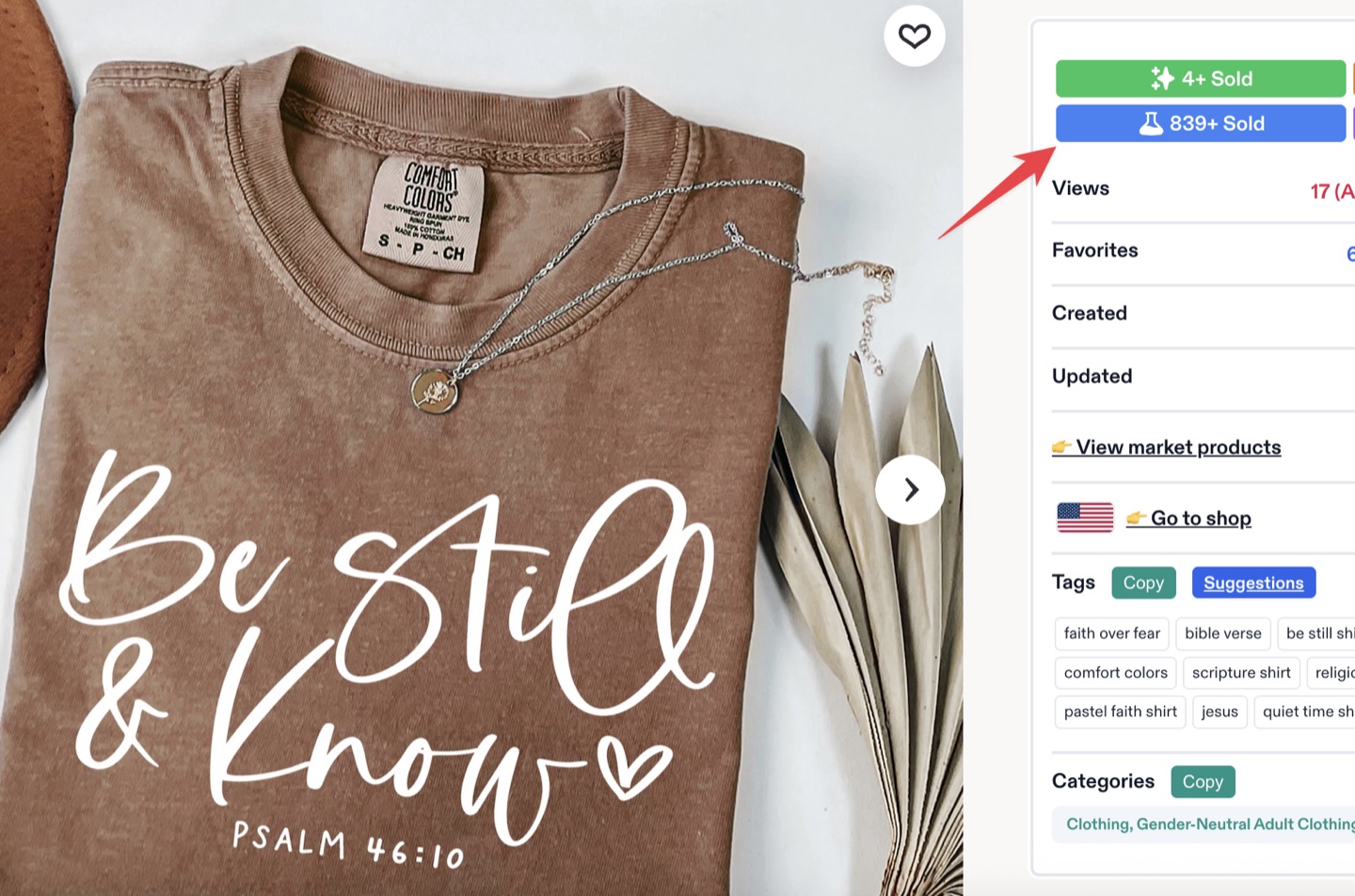 Be still and know Psalm 46:10 script tee on brown Comfort Colors, stats showing 839+ sold